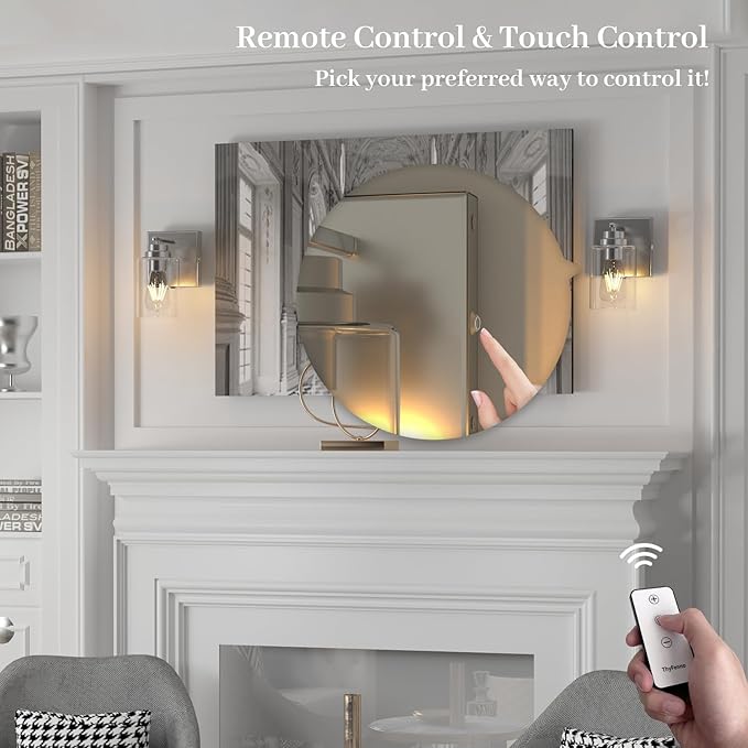 Battery Operated Wall Light with Remote Control, Dimmable Wall Sconce Set of 2 No Wiring, Rechargeable Wireless Wall Lamp for Living Room Bedside Hallway Lounge Mirror, Nickel