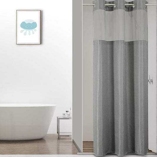 Colorful Star Small Stall Waffle Weave Shower Curtains, 256GSM Heavy Duty Shower Curtain with Snap in Fabric Liner, Hotel Style No Hook Waterproof Bathroom Curtain Set, 36 x 75 Inch, Grey