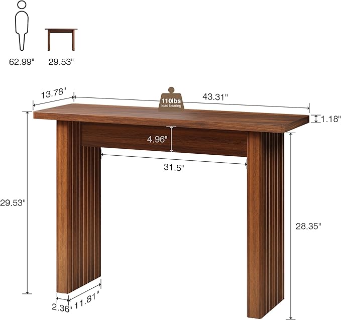 Fluted Entryway Console Table, Wooden Rectangular Sofa Table for Entrance, Narrow Wood Entryway Small Long Entry Table for Hallway, Living Room (Walnut)