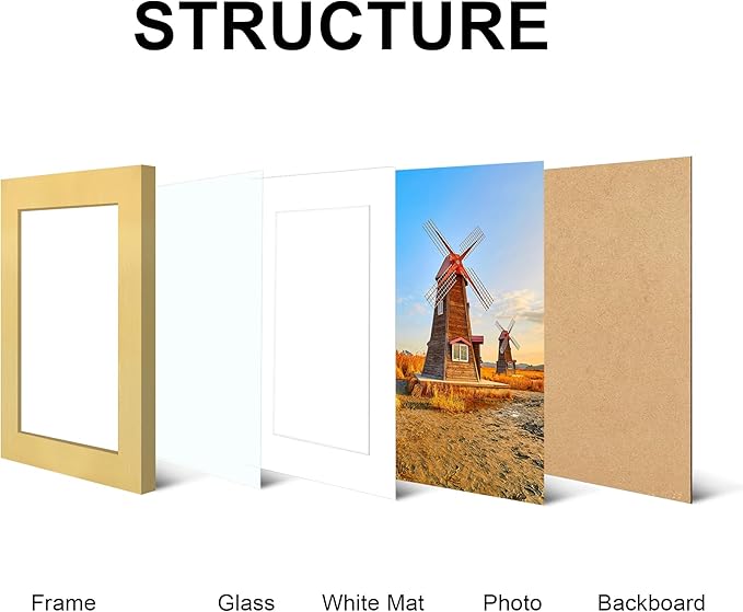 4x6 Picture Frame Set of 4, High Definition Real Glass, Display Pictures 3.5x5 with Mat or 4x6 Without Mat, Gallery Wall Hanging or Tabletop Photo Frames, Gold