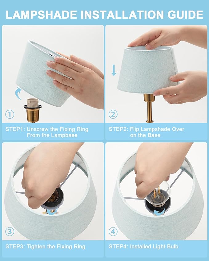 UMEXUS Small Cordless Lamp Rechargeable Table Lamps Set of 2, Dimmable Battery Operated Lights, Portable Accent Light for Side Table Restaurant Dining Outdoor, Blue Fabric Shade, Antique Brass