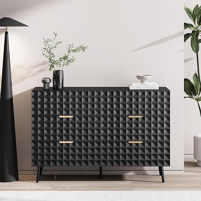 6 Drawers Dresser,Dresser for Bedroom,Chest of Drawers with Diamond-Shaped,TV Stand for Living Room
