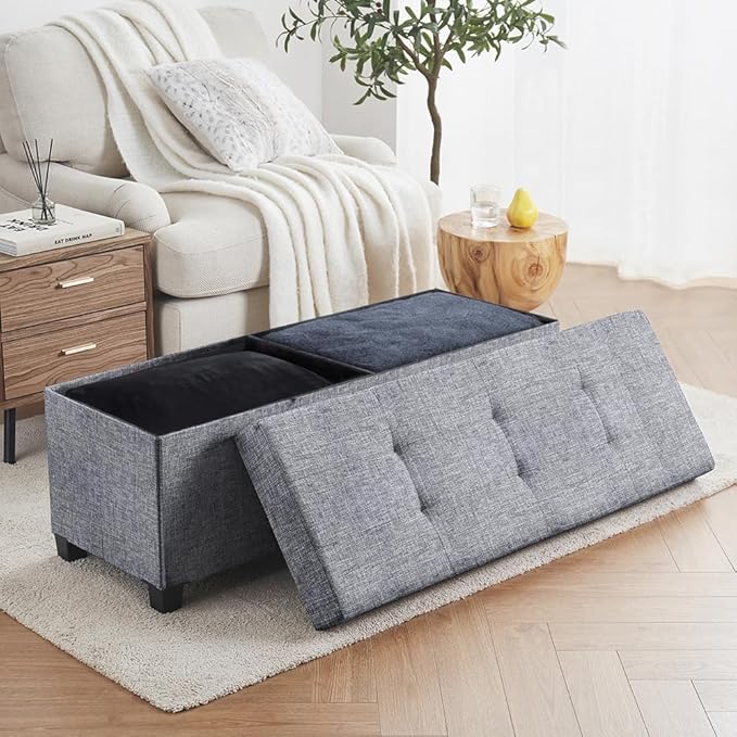 Ornavo Home 43 Inch Storage Ottoman, Large Storage Bench, Ottoman with Storage with Legs, Foot Rest Stool, Bedroom Bench - Gray