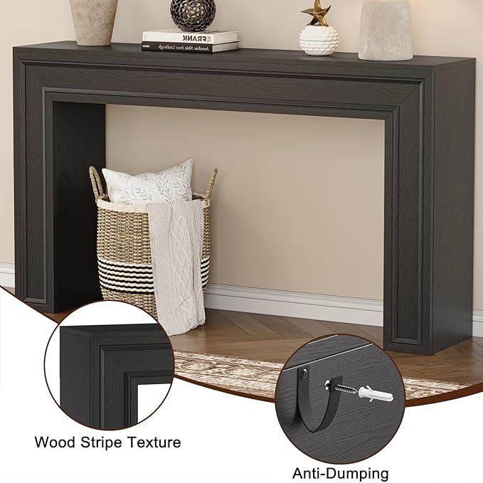 Rresyet 55 Inch Long Console Table, Sofa Table Behind Sofa, Entryway Table, Farmhouse Entryway Table for Entry, Hallway, Living Room (Black)