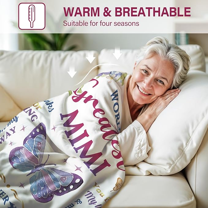 Mimi Gifts, Mimi Gifts for Grandma Blanket, Birthday Gifts for Mothers Day, Soft Blanket for Grandma from Grandkids, Grandmother Gift Ideas, Mimi Throw Blanket 60“x 50”