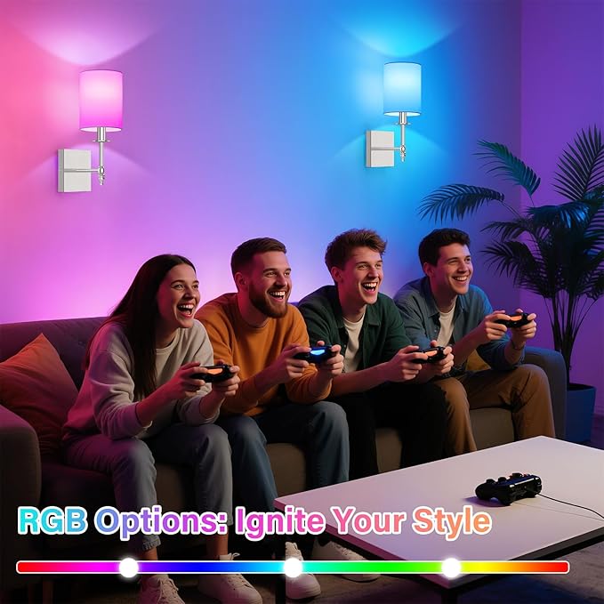 14.5 Inch Battery Operated Wall Sconces Set of 2 with Remote, Brushed Nickel Rechargeable Wireless Wall Lights with White Fabric Shade, Cordless Wall Lamps with Dimmable Detachable Bulbs for Bedroom