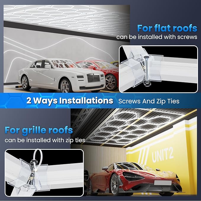 Ultra Bright Hexagon Garage Lights.750W 108000LM 6500K Hexagon LED Light with Rectangle Frame.14-Grid Honeycomb Lights with 1.33" Wide-Angle Lighting Surfacefor Garage, Basement, Warehouse