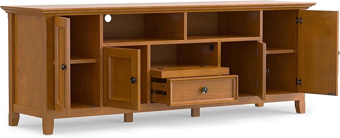 SIMPLIHOME Amherst 72-inch Wide Solid Wood TV Stand in Light Golden Brown, Transitional-Style Media Console for Living Room with Cable Management and Adjustable Shelves, Fits 80" TVs
