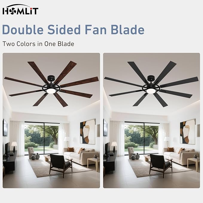 72 Inch Smart Ceiling Fan with Light and Remote, Black Ceiling Fan with Quiet Reversible DC Motor, Control Via WiFi Alexa App, 3CCT Dimmable Large Indoor/Outdoor Ceiling Fans for Patio Garage