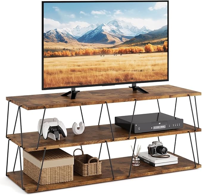 Tv Stand for Tvs Up to 55 Inch, Tv Console Table with Open Storage Shelf, Media Entertainment Center for Living Room, Bedroom, Toolless, Rustic Brown