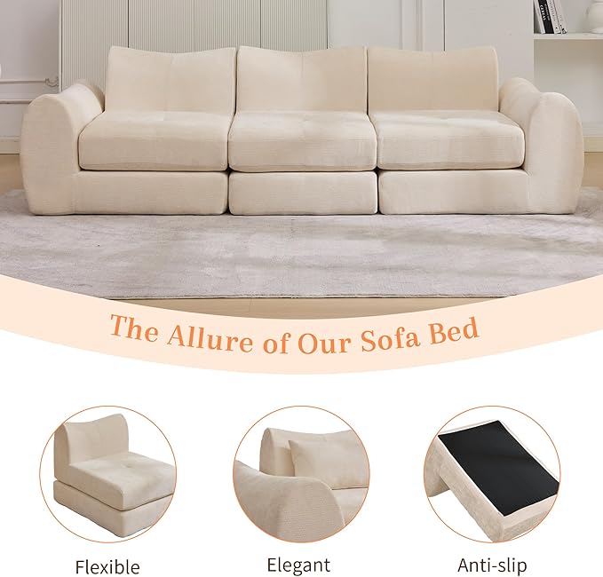 MAXMAXX 102" Modular Sectional Cloud Sofa,4-in-1 Folding Convertible Sofa Bed, Floor Boneless Couch, Modular Cushion Couch,Suitable for Living Room,Bedroom and Recreation Room (Beige)