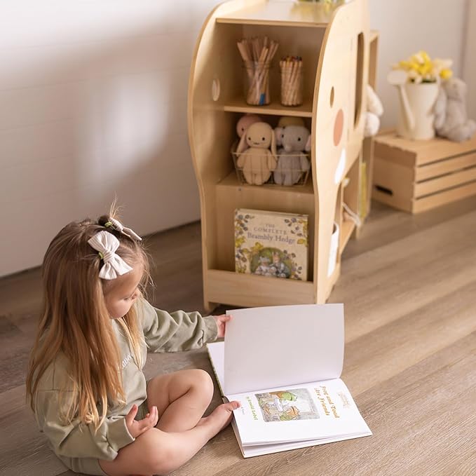 OOOK Montessori Bookshelf with Elephant Shape, 2-Shelf Toddler Bookshelf, Montessori Shelf and Toy Storage Organizer for Classroom, Kindergarten, Kids Room, Playroom and Daycare.