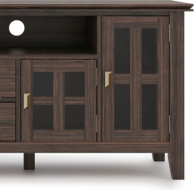 SIMPLIHOME Artisan SOLID WOOD 72 inch Wide Transitional TV Media Stand in Farmhouse Brown For TVs up to 80 inches for the Living Room and Entertainment Center