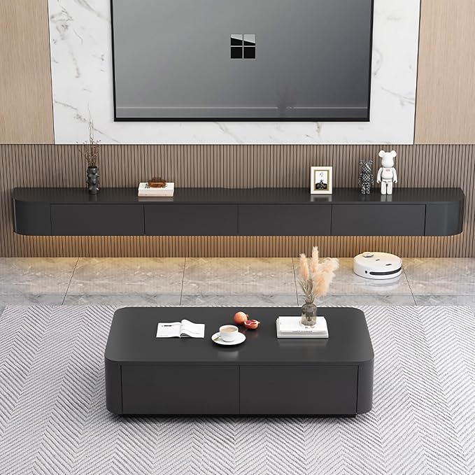 Floating TV Stand,47-118 Inch Wall Mounted TV Shelf,Modern Entertainment Center Media Console with Storage for Bedroom,Living Room (Black with Light, 47.24")