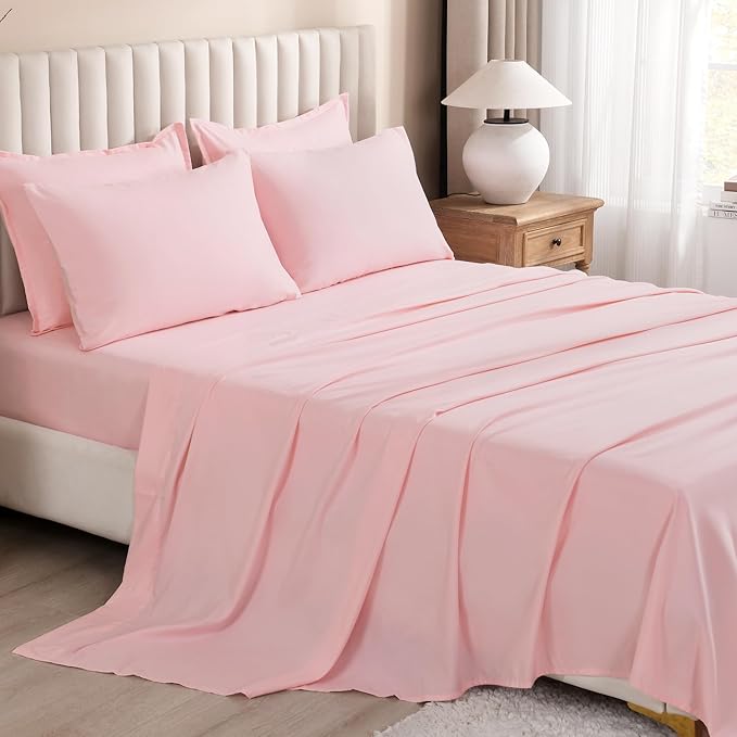 Litanika Full Size Comforter Sets Pink - 7 Pieces Bed in a Bag Full Bedding Comforter Sets, Solid Lightweight Bed Set with Comforter, Sheets, Pillowcases & Shams