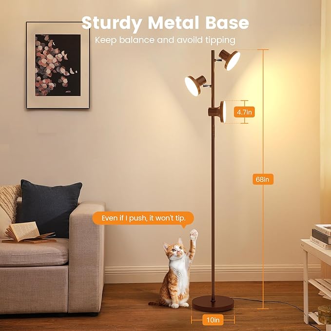 36W LED Tree Floor Lamp, Modern Dimmable Standing Lamp with Remote & Touch Control, 4 Color Temperatures, 3 Rotatable LED Light Floor Lamps for Living Room, Bedroom, Office