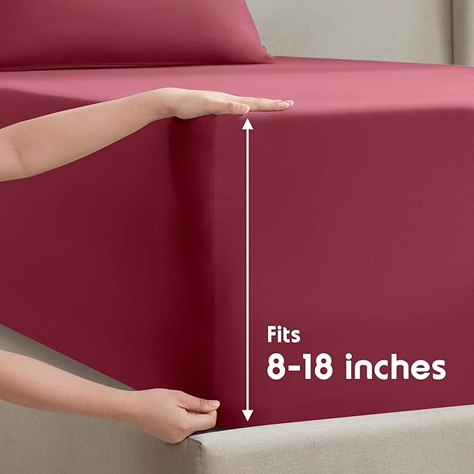 Nestl Split King Sheet Set - 1800 Ultra-Soft Microfiber Bed Sheets - Double Brushed - Deep Pockets - Easy Fit - 5 Piece Set - Bed Sheets & Pillowcases (Split King Size, Burgundy Red)