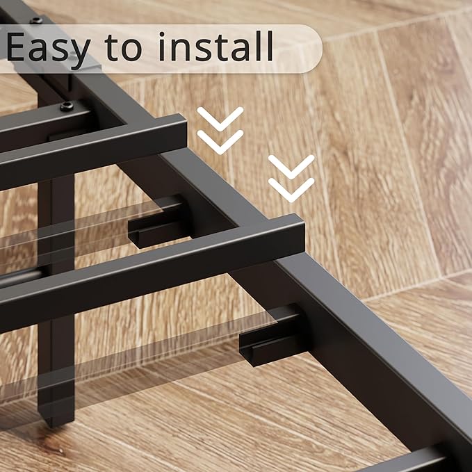 LIKIMIO California King Bed Frame, Storage Headboard with Charging Station, Solid and Stable, Noise Free, No Box Spring Needed, Easy Assembly (Vintage and Black)