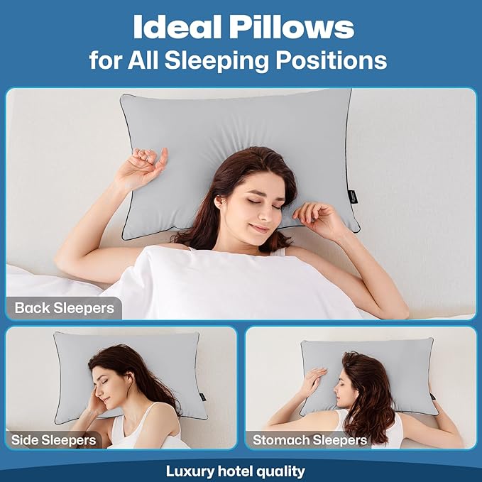 GOHOME Pillows Standard Size Set of 4 - Bed Pillows for Sleeping 4 Pack, Cooling Supportive Hotel Pillows with Premium Soft Down Alternative Fill for Side Stomach and Back Sleepers