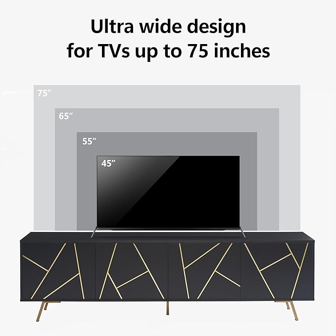 75" Modern TV Stand for TV, Wood Entertainment Center with Storage Cabinet, Media TV Console for Living Room and Bedroom, Black
