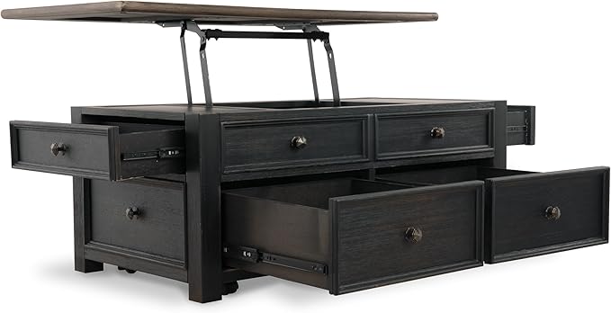 Signature Design by Ashley Tyler Creek Rustic Farmhouse Lift Top Coffee Table with Drawers, Brown & Black