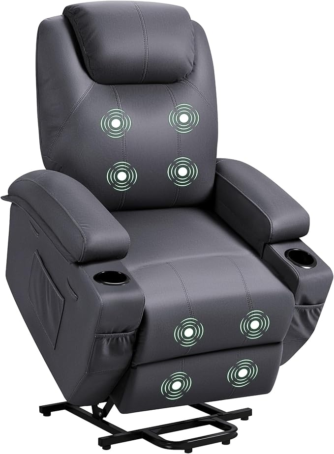 VICTONE Electric Power Lift Recliner Chair for Elderly Reclining Sofa for Living Room with Massage, Side Pockets and Cup Holders (Fabric, Navy Blue)