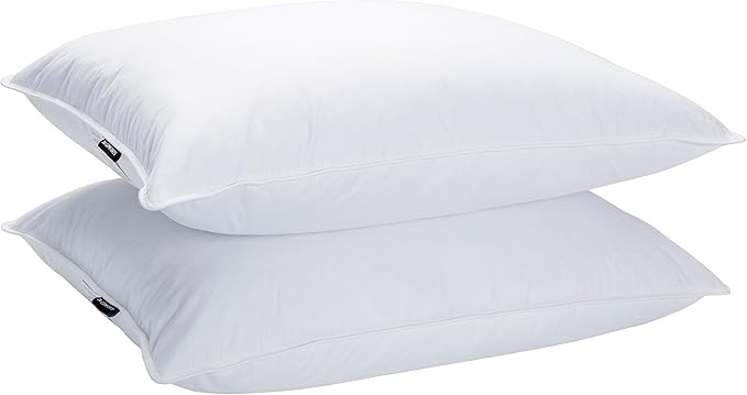 JA COMFORTS Goose Feather Down Bed Pillows for Sleeping(2 Packs)-Standard/Queen,High Fill Weight,Double-Layer Downproof Fabric Design,Goose Down Filling,600 Thread Count,Cotton Cover