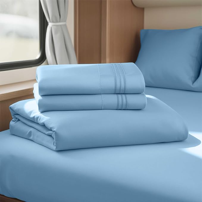Clara Clark Bed Sheets, Premier 1800 Series 4 Piece RV Queen Sheet Set, Luxury Soft Sheets for RV Bunks, Short Queen - Blue Heaven