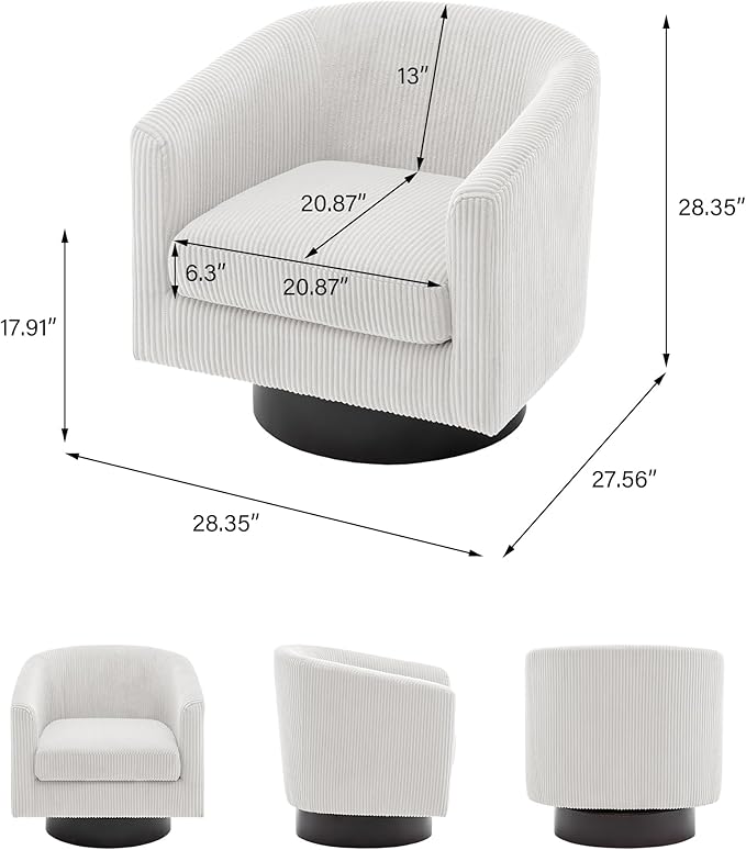 Swivel Barrel Accent Chair, Modern Round Corduroy Fabric Arm Chair for Living Room, Bedroom, Comfy Club Reading Chairs for Adults (Corduroy Beige, Set of 4)