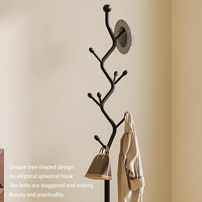 Coat Rack Freestanding Metal Coat Tree with 8 Hooks, Creative Design Tree Branch-look, Standing Coat Rack Coat Hanger Stand with Stury cast iron Base for Entryway, Hallway, Bedroom (black)