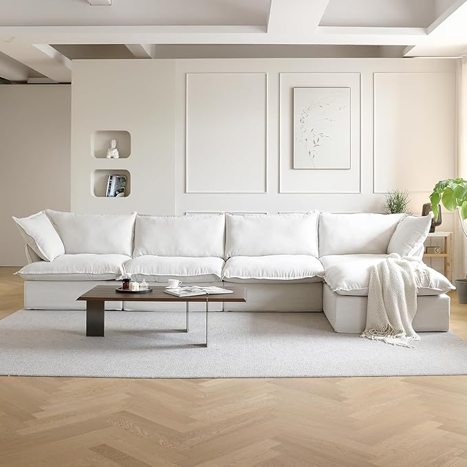 JACH L Shape Sectional Couches, 5 Seat Modular Sofas Sectional, Modern Couch Sofa with Chaise Ottoman, Cushion Covers Removable, Two Corners and Two Middle Sofa for Living Room (White)