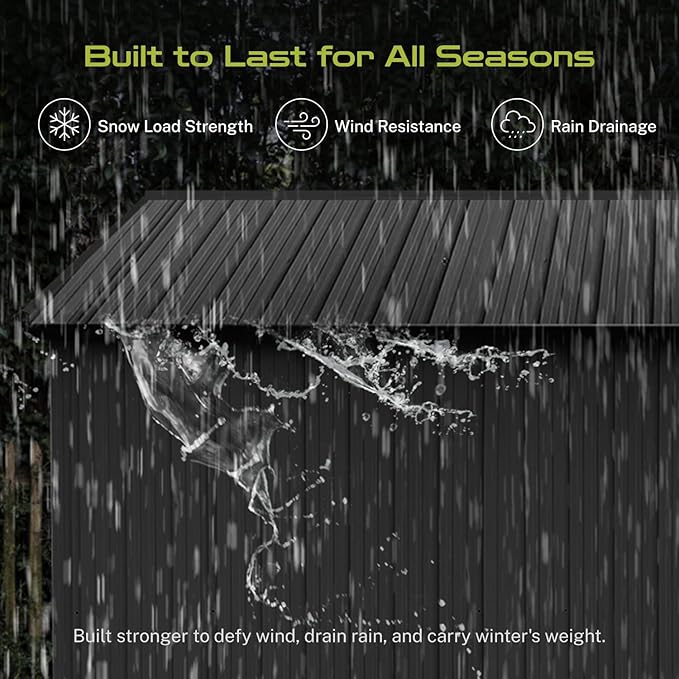 12 x 10 FT Outdoor Storage Shed, Metal Garden Tool Shed with Slooping Roof, Lockable Doors, All-Weather Bike Shed Easy to Assemble for Backyard, Patio, Lawn, Black