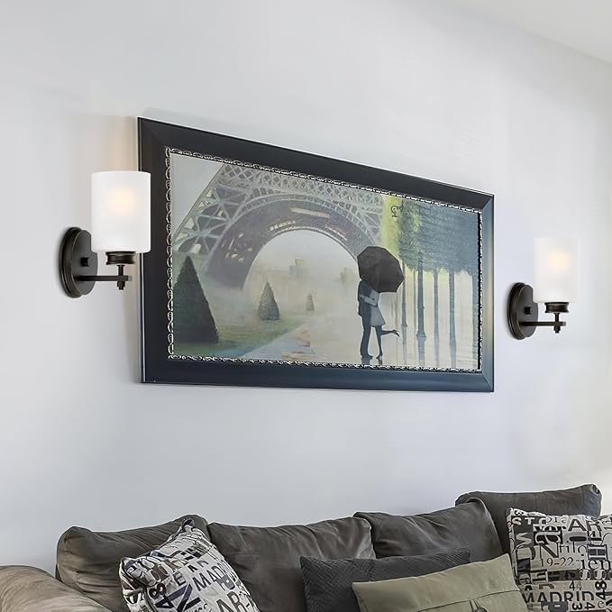 Kira Home Phoebe 8" Modern Wall Sconce/Vanity Light + Frosted Seeded Glass Shade, Oil-Rubbed Bronze Finish