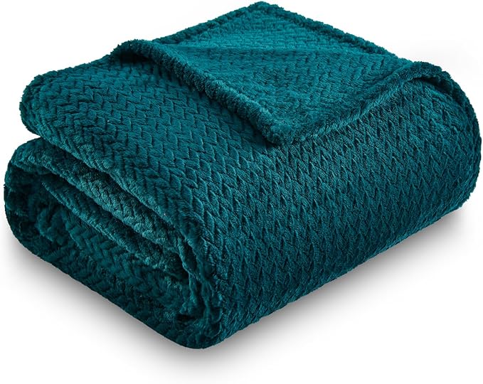 NEWCOSPLAY Super Soft Throw Blanket Dark Teal Premium Silky Flannel Fleece Leaves Pattern Lightweight Bed Blanket All Season Use (Dark Teal, Throw(50"x60"))