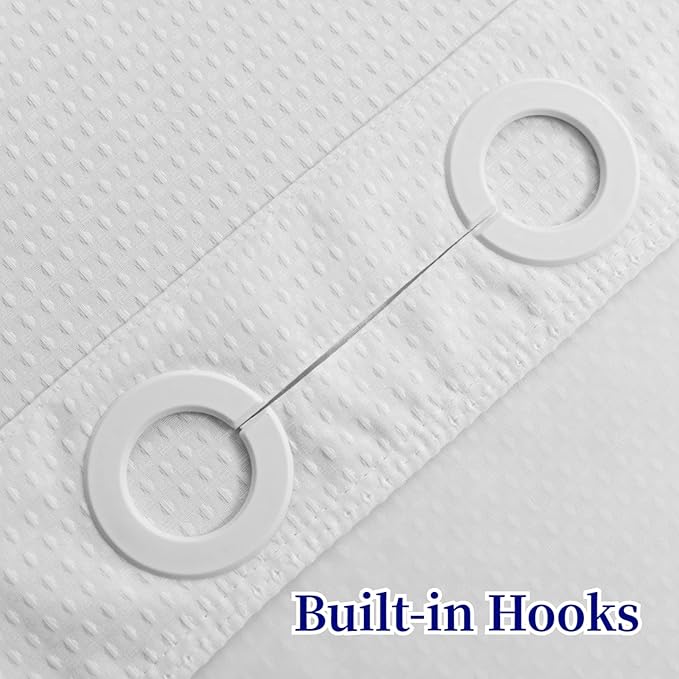 No Hooks Required Waffle Weave Shower Curtain with Snap in Liner-Hotel Grade Waterproof & Mesh Top Window Spa Like Bath Curtain Machine Washable Heavy Duty 71Wx74L(White)