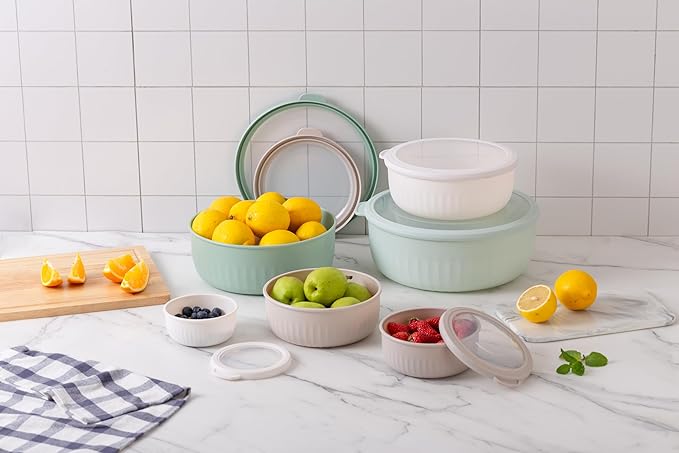 COOK WITH COLOR Prep Bowls with Lids- Wide and Deep Nesting Plastic Small Mixing Bowl Set with Lids, 12 Piece Set - Wide Bowls, Mint