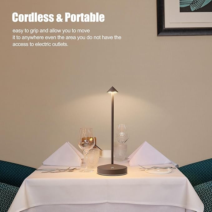 3w Led Cordless Rechargeable Table Lamps,3000 Mah Battery Operated Lamp 2 Level Led Table Lamp Small Touch Table Lamp in Aluminium 3000k Dimmable Table Lamps Set of 2 (Rust)