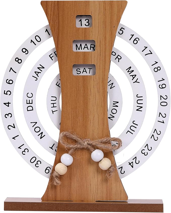 Perpetual Calendar, Wooden Disc Perpetual Desk Calendar, Wooden Disc Calendar, Gift Manual Rotating Wooden Block Calendar for Home Office Desk Date Week Month