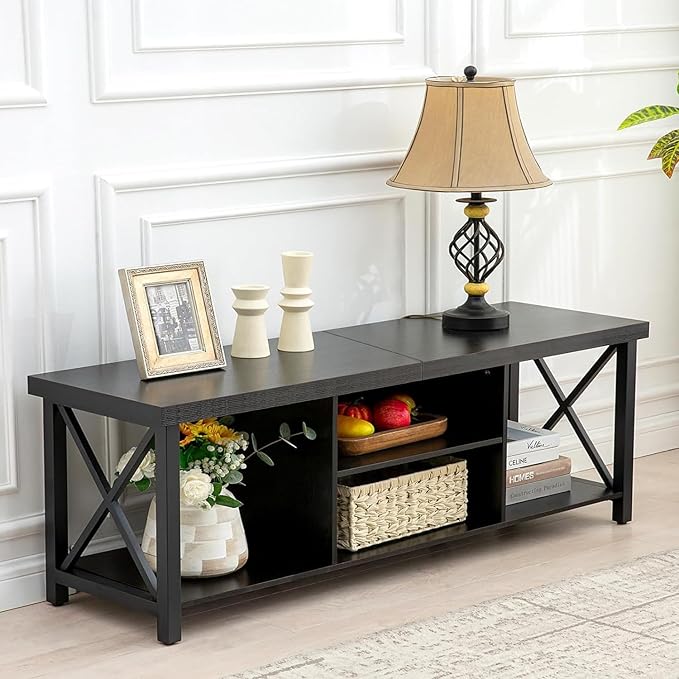 GAZHOME TV Stand for TV up to 65 Inches, TV Cabinet with Open Storage, TV Console Unit with Shelving for Living Room, Entertainment Room, Black