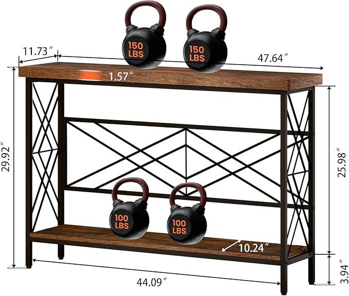 50 Inch Narrow Sofa Table, Industrial Long Sofa Table Behind Couch, Entry Console Table with Storage for Entryway, Living Room, Foyer (Classic)