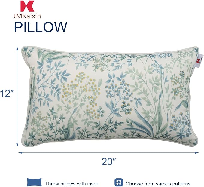 Pack of 2 Patio Lumbar Pillows, 12"x20" Fade Resistant Outdoor Waterproof Lumbar Pillow with Inners, Decorative Garden Lumbar Cushions for Home Patio Terrace Sofa Use