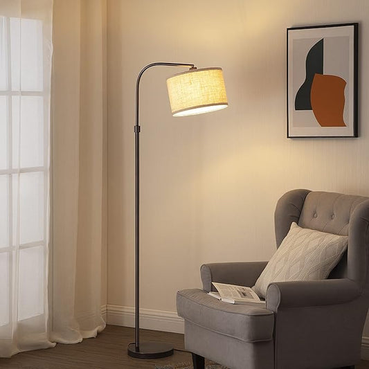 EDISHINE Arched Floor Lamps for Living Room, Standing Tall Arc Lamp with Adjustable Linen Shade, Minimalist Reading Light for Corner, Over Couch Arched Lamp for Bedroom, Office, Kids Room, Bronze