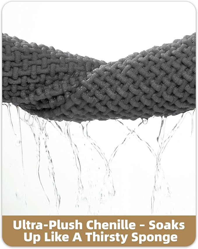 Color&Geometry Ultra Soft Chenille Bathroom Rugs Non Slip Rubber Backing, Machine Washable, Super Absorbent Floor Mat for Bathroom, Bathtub & Shower, Quick Dry Gray Bath Mat, Standard Sized,17"x29.5"