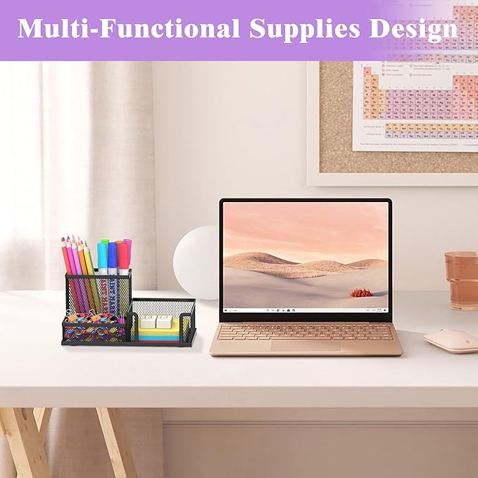 SUPEASY Pen Holder Desk Organizer, Office Supplies Pencil Holder with 3 Compartments, Desk Accessories and Workspace Organizers for Home School, Black