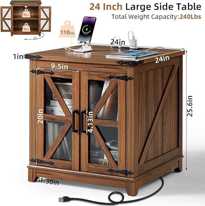 Farmhouse Coffee Table Sets 2 Pieces, Large End Side Tables with Charging Station and Coffee Table with Hidden Storage Compartment, Black Living Room Table Set, Wood Furniture Sets for Home Office