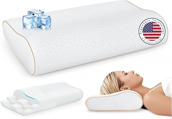 Sandwich Memory Foam Pillow for Sleeping - Ergonomic Cervical Cooling Pillows King Size, Adjustable Contour Pillow for Neck, Bed Pillow for Side, Back & Stomach Sleepers