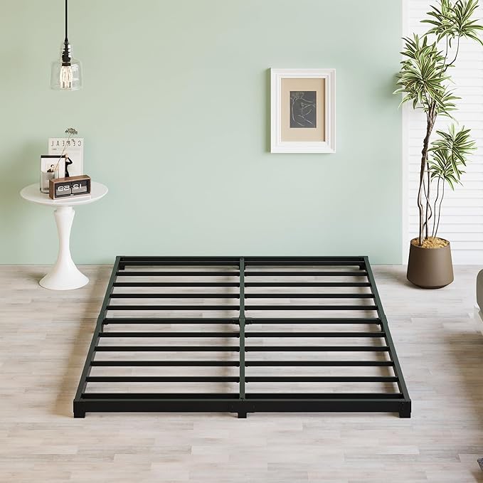 3 Inch Low King Bed Frame Heavy Duty Metal Platform, No Box Spring Needed, Easy Assembly Mattress Foundation, No Noise, Black