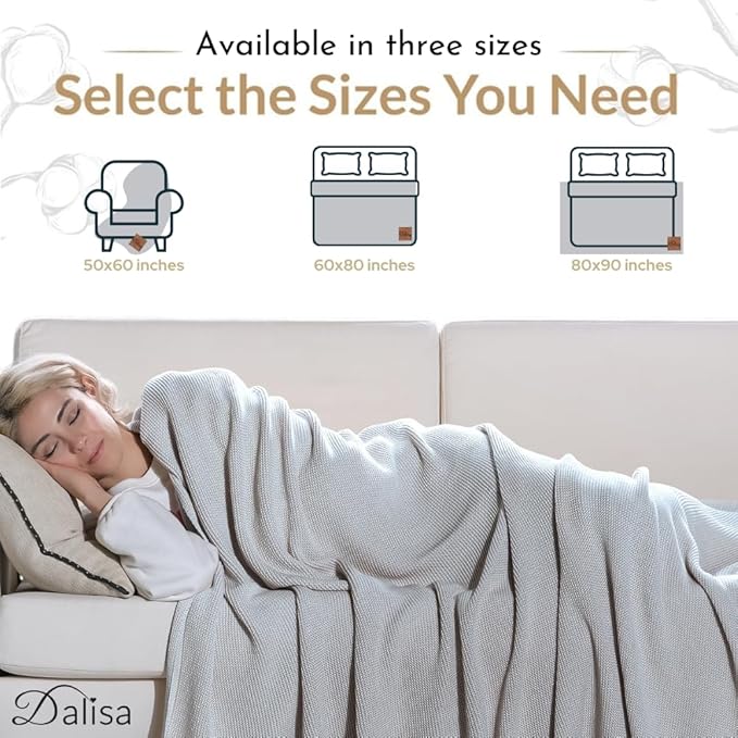 Dalisa 100% Organic Turkish Cotton Throw Blanket - GOTS Certified, Cozy - Perfect for Couch, Bed, and Home Decor - Boho Vintage Knit Alina (Harbor Mist, 50x60)