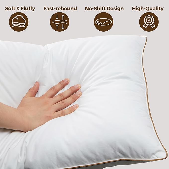 Bafode Goose Feather Pillows, Bed Pillows, Queen Size Set of 2, Hotel Pillows for Sleeping, White Pillows Soft Down Alternative Pillows 20x30