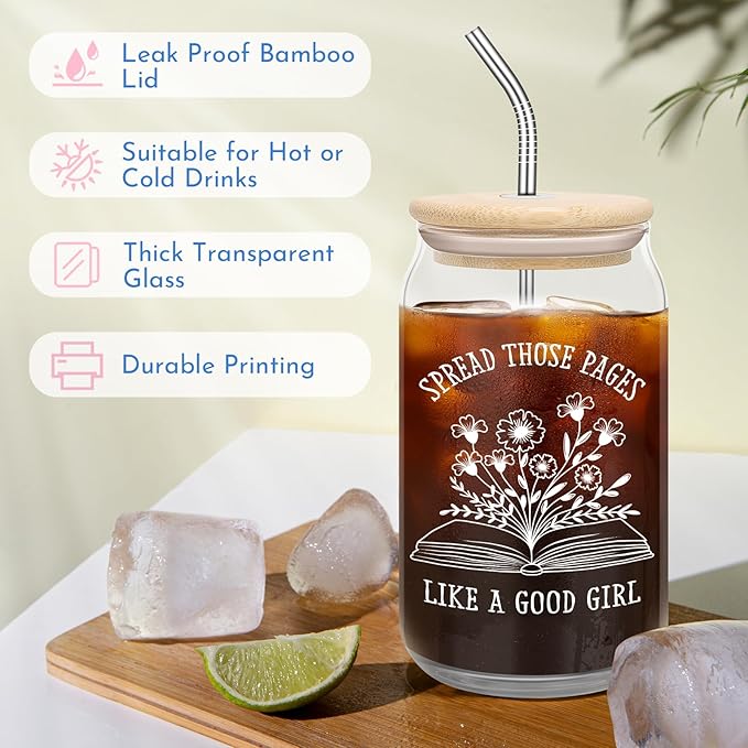 Book Lovers Gifts for Readers: Bookish, Reading & Book-Themed Gifts for Teachers, Librarians & Kids - Mothers Day, Graduation & Birthday Gift - 16oz Glass Cup